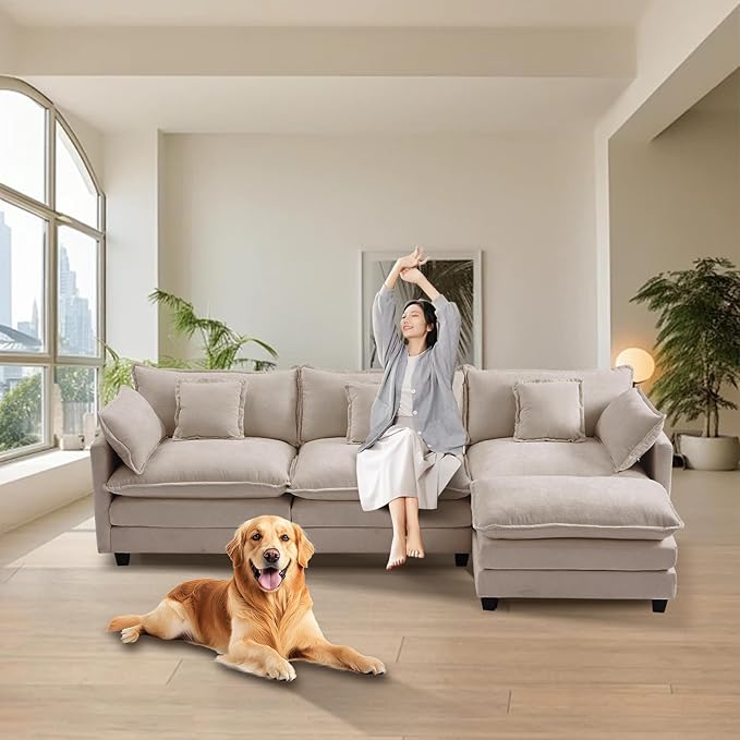 Furniliving 112‘’ L-Shaped Sofa, Luxury Chenille Modular Sectional Couches - Image 8