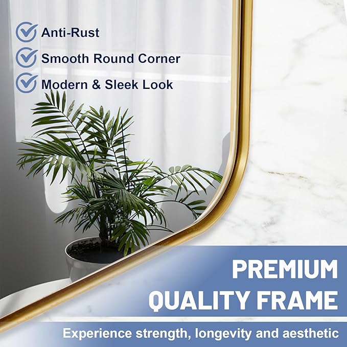 Brushed Gold Mirror 30"x36", Wall Mirror - Image 5