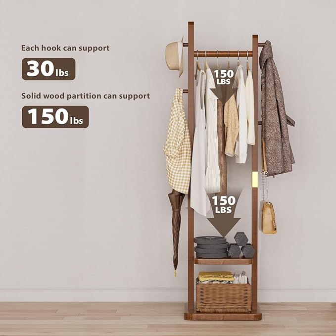 Solid Wood Coat Rack Clothes Rack, Coat Rack Freestanding - Image 2