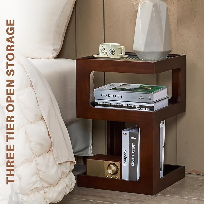 Uniclinens Bookshelf Nightstand 3-Tier Storage, End Side Table - Image 6