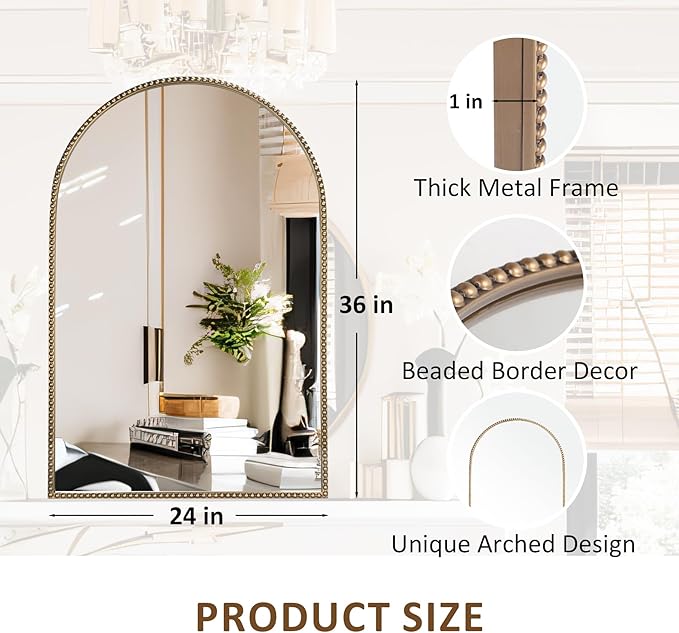 Antique Gold 24"x36" Arched Wall Mirror - Image 2