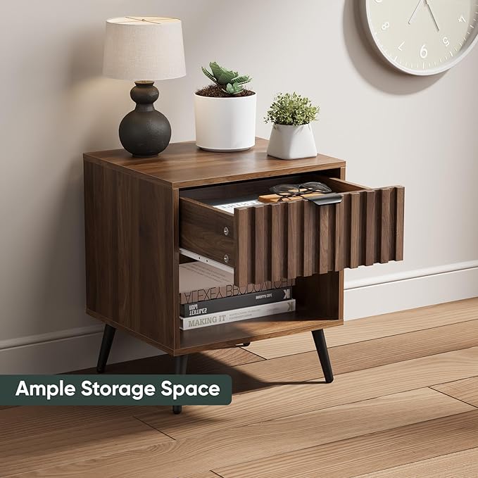 Nightstands, Walnut Fluted Night Stand, Mid Century Modern Nightstand, Bedside - Image 4