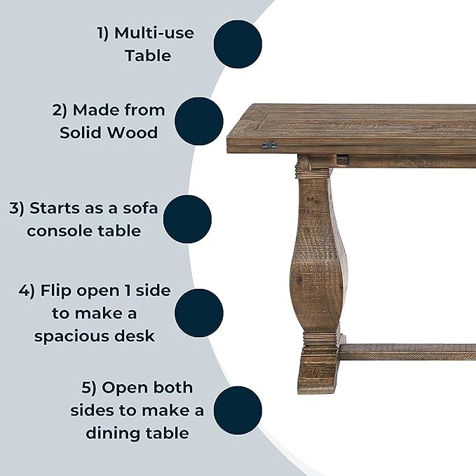 Martin Svensson Home Napa Sofa Console Table, Modular Flip Top Dining or Accent - Image 3