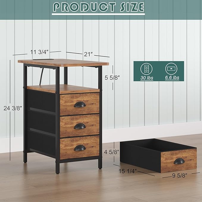 End Table with Charging Station, Side Tables Livingroom with USB Ports and - Image 3