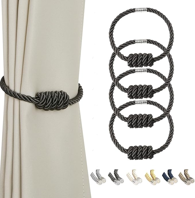 BEL AVENIR Magnetic Curtain Tiebacks, Decorative Drapery Holdbacks Modern Woven by BELAVENIR