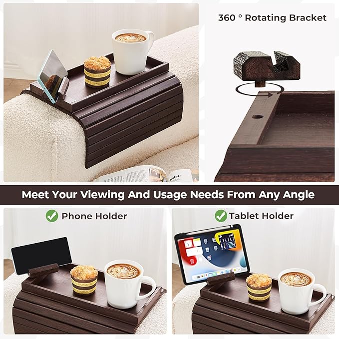 Bamboo Sofa Arm Tray, Anti Falling Couch Arm Tray Armrest Table - Image 5