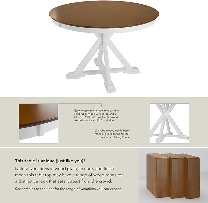 Bush Furniture Round Dining Table, 45 inch Trestle Design, Modern Transitional - Image 6