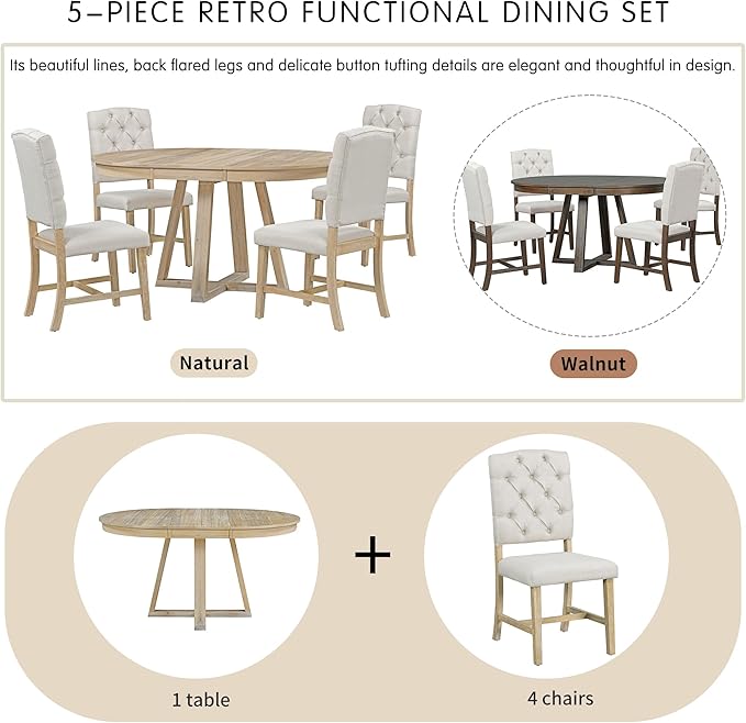 5 Pieces Dining Table Set with 42" Table, Living Room Furniture W/ 4 - Image 5
