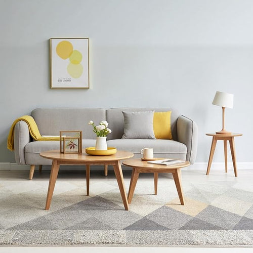 100% Solid Oak Wood Coffee Table Set, Round Coffee Table Combo Side Table by Vadisun