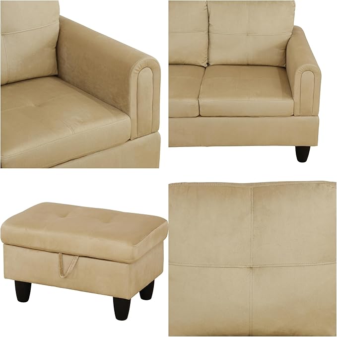 L Shaped Sectional Sofa with Ottoman, Modern Couches - Image 3