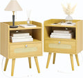 End Table Set of 2 with Charging Station, Diamond Décor Nightstands Set of 2 by AGDULL