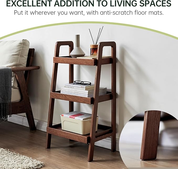 100% Solid Oak 3 Tier Ladder Shelf, Small Bookshelf, Ladder Bookshelf, Bookcase - Image 6