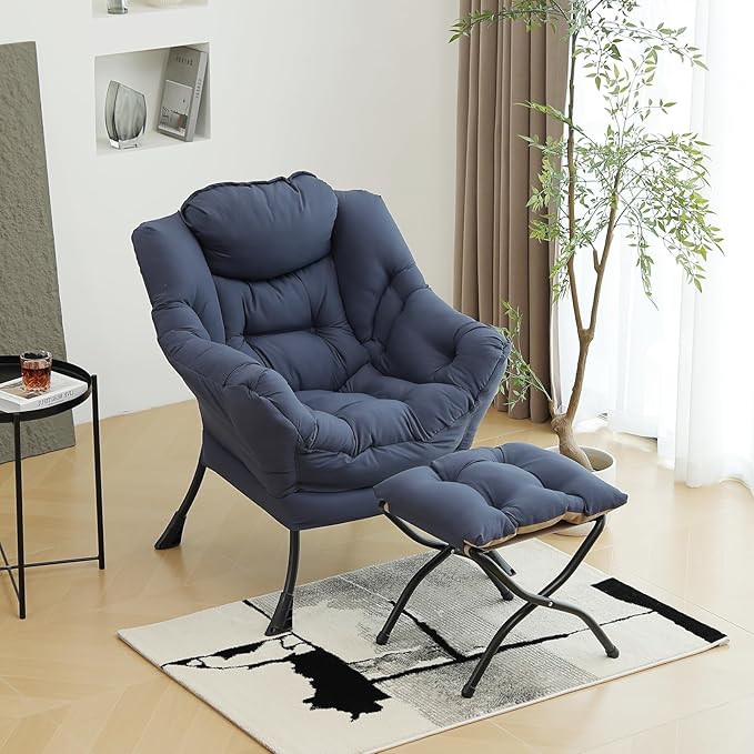 Lazy Chair with Ottoman, Modern Chair with Folding Footrest, Lounge Accent Chair - Image 7