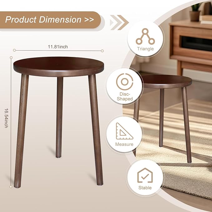 Walnut Side Table, Round End Table, Solid Rubberwood Small Accent Table - Image 2