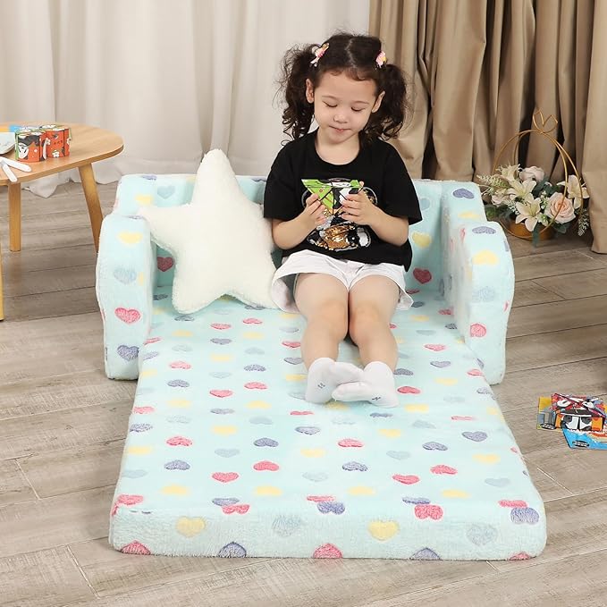Extra Wider Seating Toddler Couch, 2-in-1 Toddler Soft Couch Fold Out - Image 5