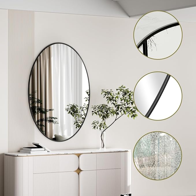 Koonmi Black Oval Bathroom Mirror, Oval Mirror - Image 5