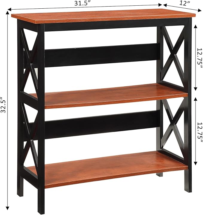 Convenience Concepts Oxford 3 Tier Bookcase, Cherry / Black - Image 3