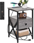 Side Tables with Wireless Charging Station, Side Tables with Wood Drawer by Livofloral