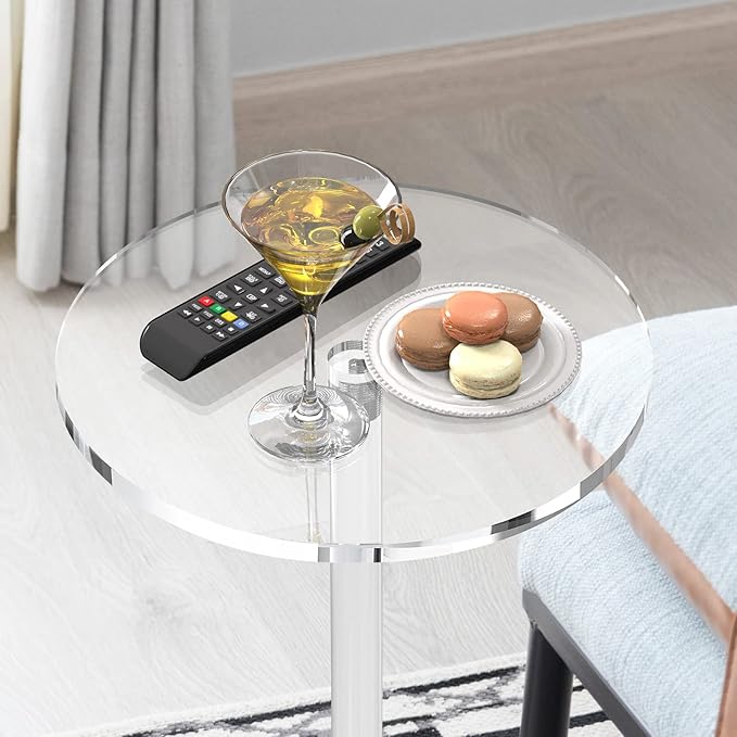 Acrylic End Table, 11.8" Round Modern Drink Table - Image 4