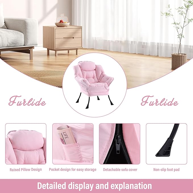 Lazy Chair with Ottoman, Modern Chair with Folding Footrest, Lounge Accent Chair - Image 5