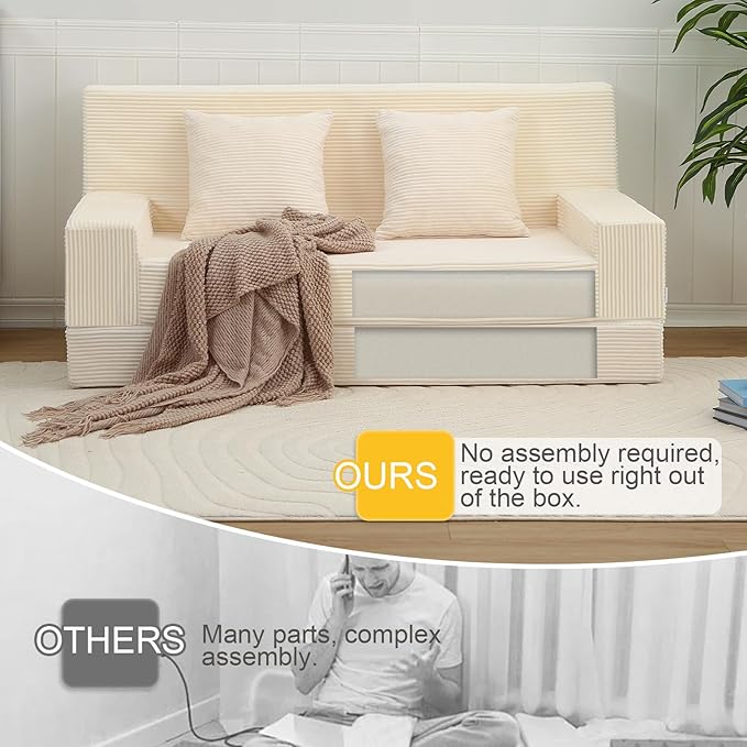 MeMoreCool Boneless Folding Sofa Bed Queen, Corduroy Convertible Sleeper Chair - Image 7