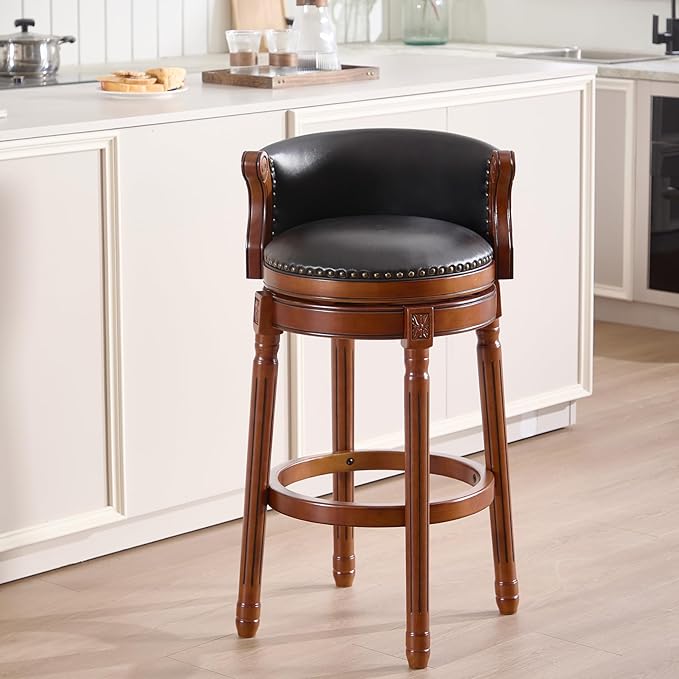 CozyRain Bar Stools Rubber Wood Counter Height Bar Stool Leather Upholstered - Image 2