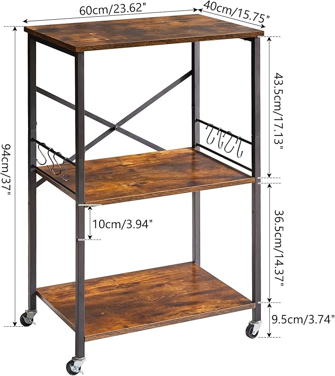 IBUYKE Kitchen Shelf Cart, 3-Tier Microwave Oven Stand, Baker’s Rack - Image 3