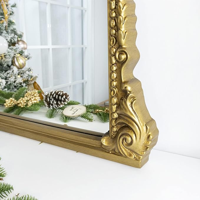 Antique Gold Ornate Mirror Arched Mantel Mirror Baroque Inspired Ornate Dresser - Image 5
