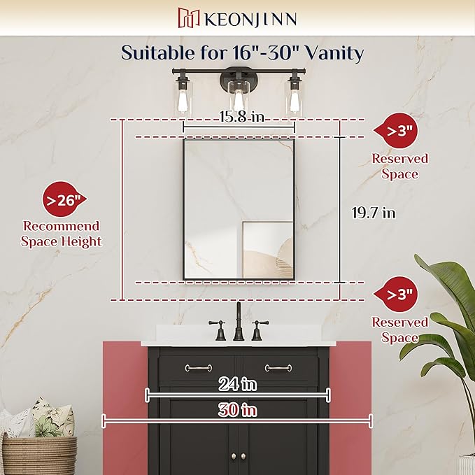 Keonjinn Black Bathroom Mirror 16 x 20 Inch Metal Framed Matte Black Mirror - Image 5