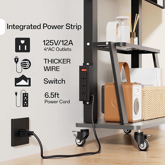 Rolling TV Stand with Power Outlet, Mobile TV Stand on Wheels - Image 2