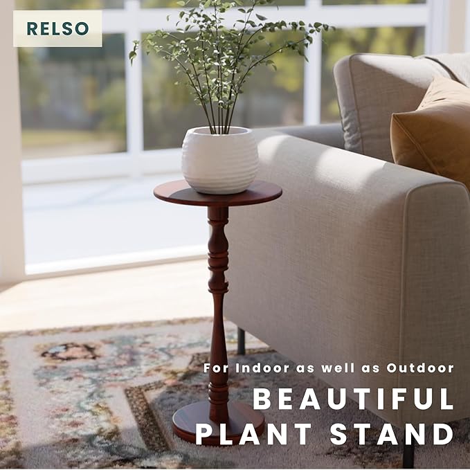 Relso Stambha Solid Wood Drink Table – 24" Tall Round Accent Side Table - Image 7