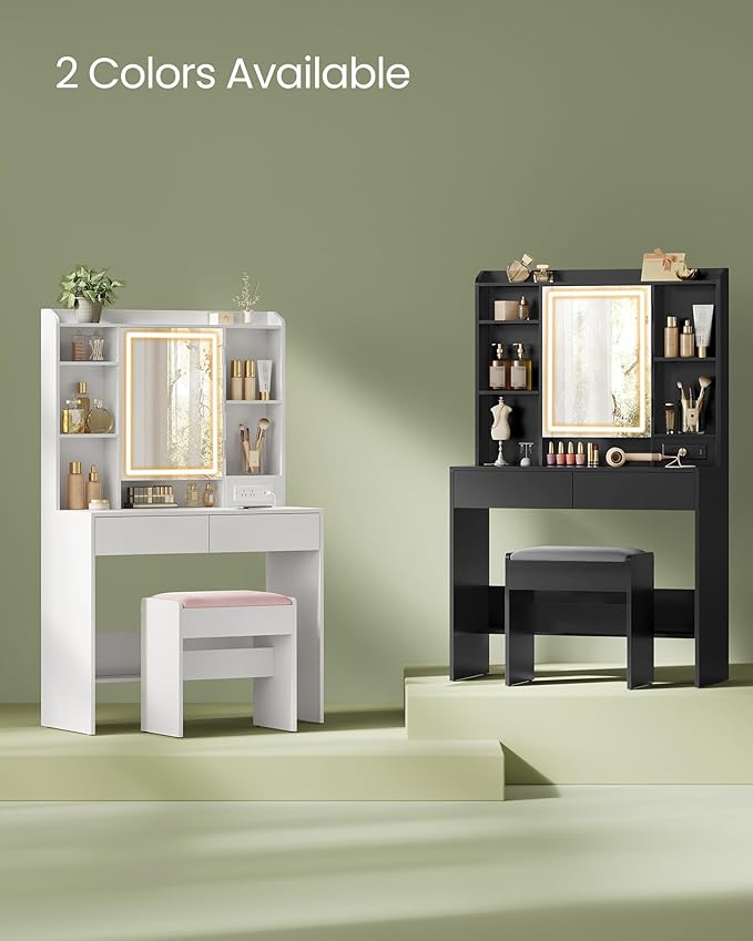 VASAGLE Vanity Desk with Power Outlets, Makeup Vanity with Mirror and Lights - Image 7