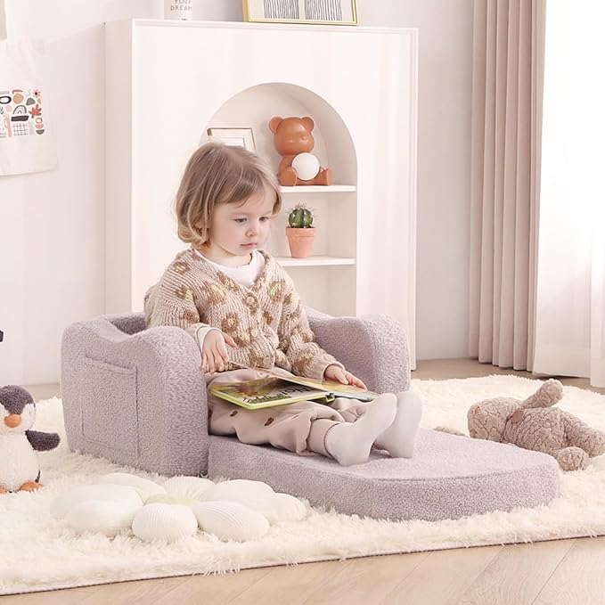 Welnow Kids Sofa, 2-in-1 Soft Sherpa Toddler Chair, Convertible Toddler Couch - Image 2