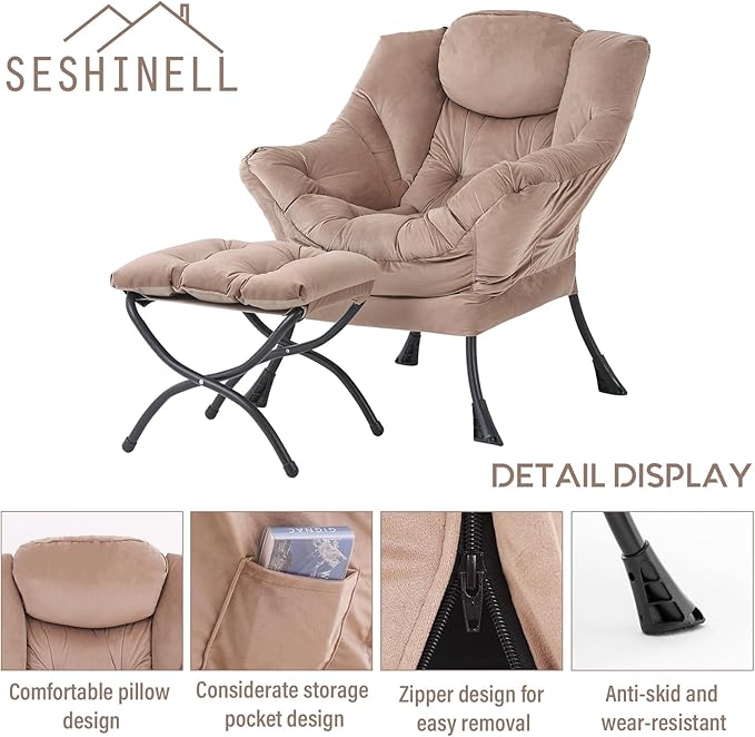 Lazy Chair with Ottoman, Modern Accent Chair Contemporary Lounge Leisure Sofa - Image 6