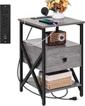 End Tables with Charging Station, Night Stands with Wood Drawer, Nightstand by Livofloral