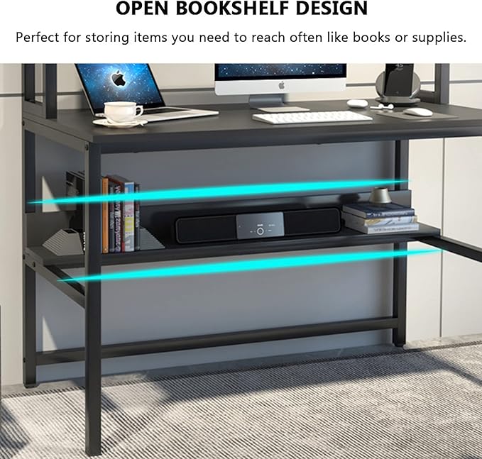 Aquzee Computer Desk with Hutch and Bookshelves, Large Leg Room 47 inch Width - Image 6