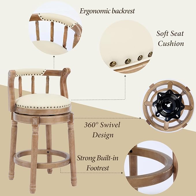 CozyRain Bar Stools Modern Swivel Barstools, Kitchen Counter Genuine Leather - Image 4
