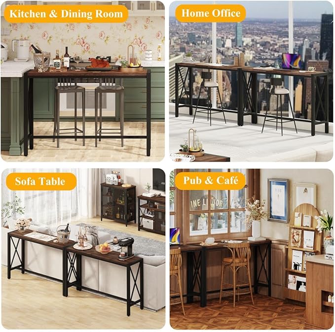 BON AUGURE Bar Table, 55 in Counter Height Pub Tables, Rectangular Tall Behind - Image 6
