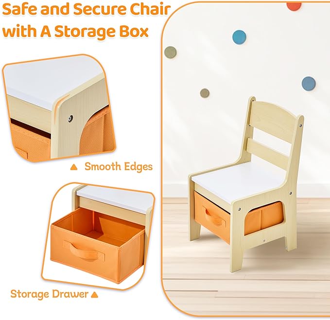 Kids Table and Chairs Set, 4 in 1 Wooden Kids Table - Image 5