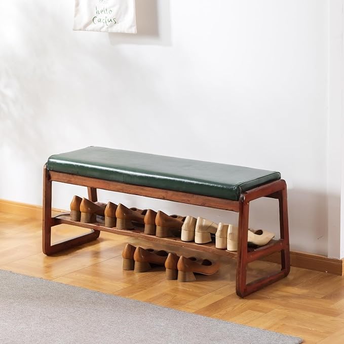 Solid Wood Shoe Bench, 2-Tier Wooden Entryway Bench, Modern Shoe Rack by SOBIBO
