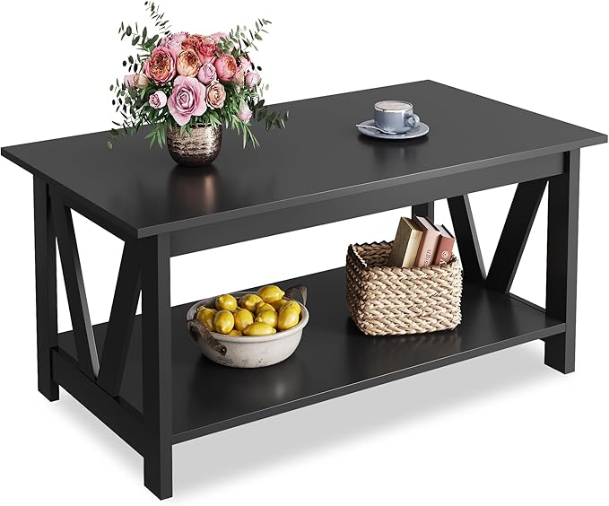 WLIVE Coffee Table with Storage Shelf, 39.4" Farmhouse Coffee Table with by WLIVE