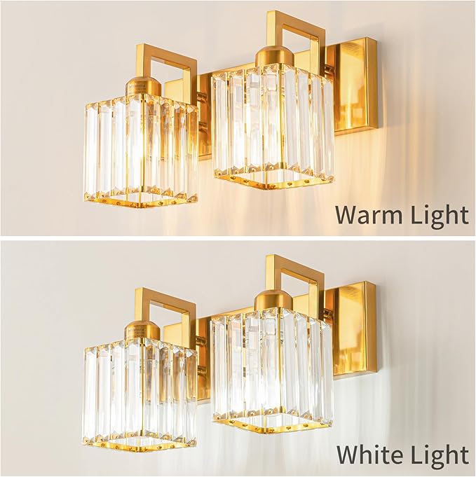 Modern Bathroom Vanity Light 2-Lights Gold Crystal Wall Lamp Bathroom Modern - Image 4