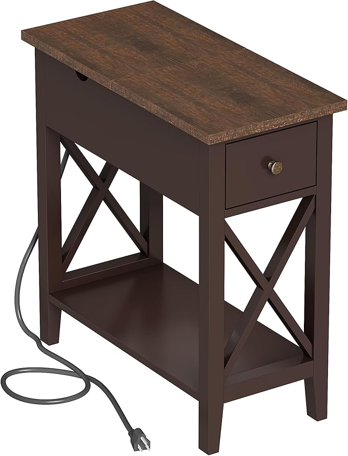 ChooChoo End Table with Charging Station, Narrow Side Table with USB Ports and - Image 2