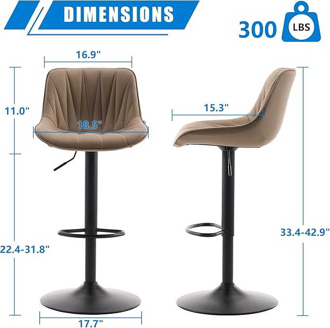 YOUNIKE Bar Stools Set of 2 for Kitchen Island, Khaki Swivel Tall Barstools - Image 2