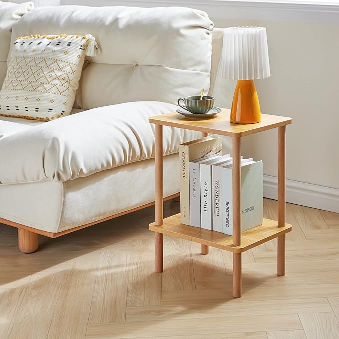 IBUYKE 2-Tier Side Table, Solid Wood Tall End Table - Image 2