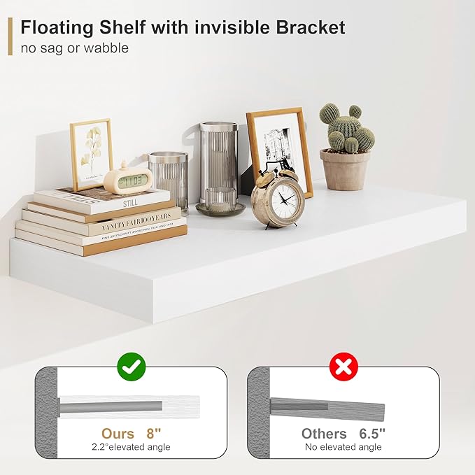 12" Deep White Floating Shelves, Over Toilet Long Wall Mounted Modern Farmhouse - Image 5