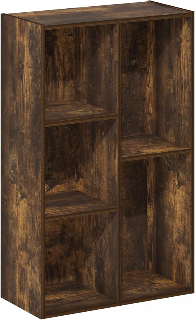 Furinno Luder 5-Cube Open Shelf Bookcase, Amber Pine - Image 5