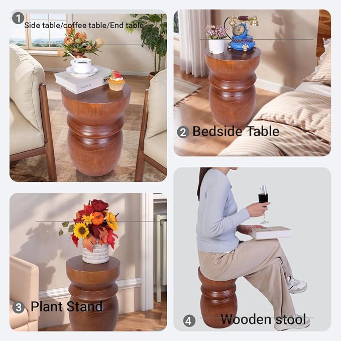 Compact Natural Wood Tree Stump End Table – Small 15.75" H Rustic Accent Table - Image 4