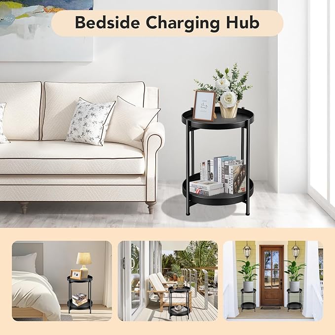Small Side Table Round for Small Spaces Indoor Outdoor, Mini End Table Metal - Image 3