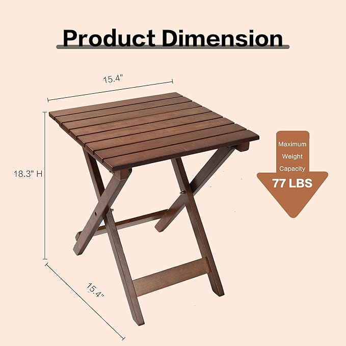 Outdoor Patio Side Table Small Wood End Square Table Folding Coffee Furniture - Image 3